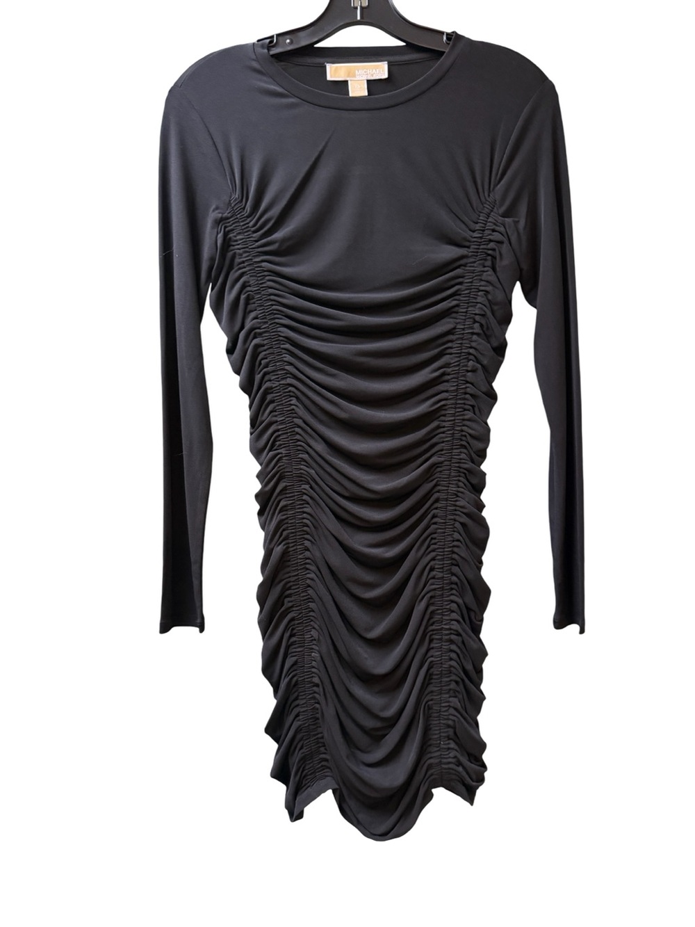 Michael Kors Black Ruched Long Sleeve Bodycon Dress